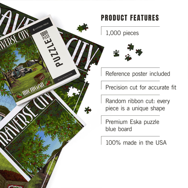 Traverse City, Michigan, Cherry Orchard Harvest, Jigsaw Puzzle Puzzle Lantern Press