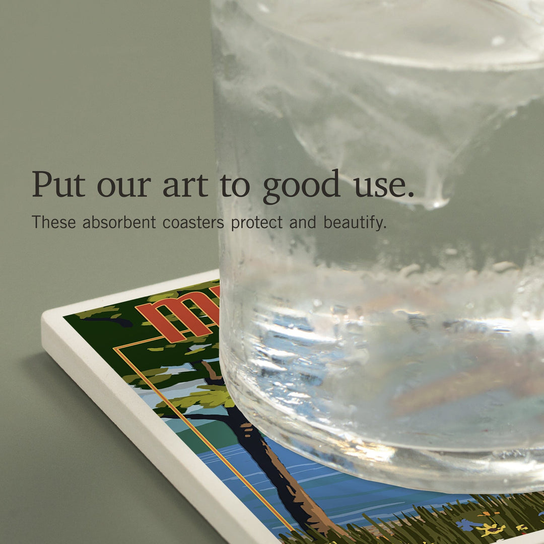 Traverse City, Michigan, Destinations Sign, Coasters Coasters Lantern Press