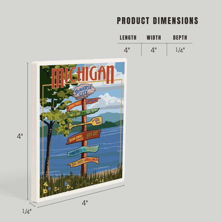 Traverse City, Michigan, Destinations Sign, Coasters Coasters Lantern Press