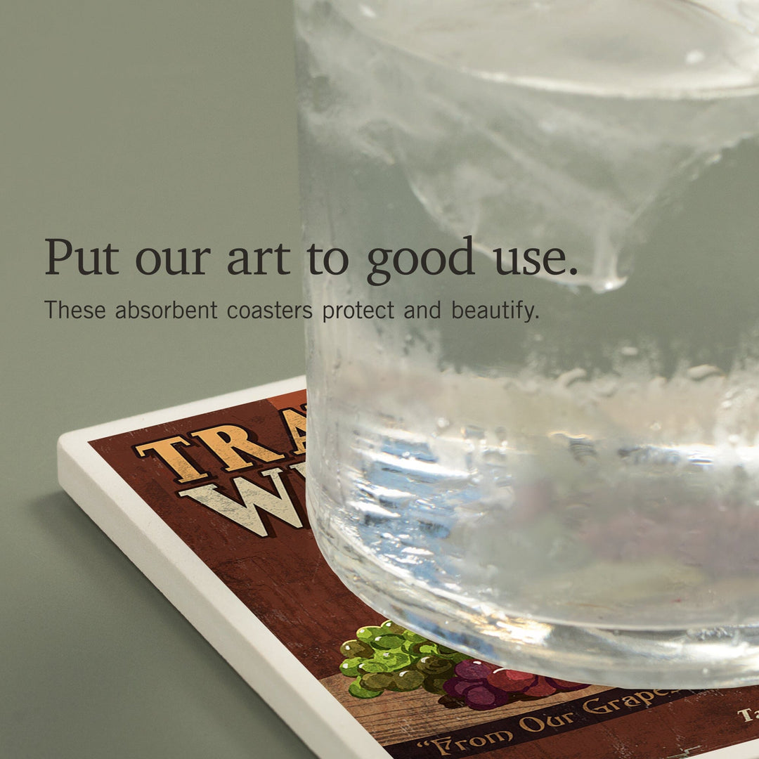 Traverse City, Michigan, Wine Tasting Vintage Sign, Coasters Coasters Lantern Press