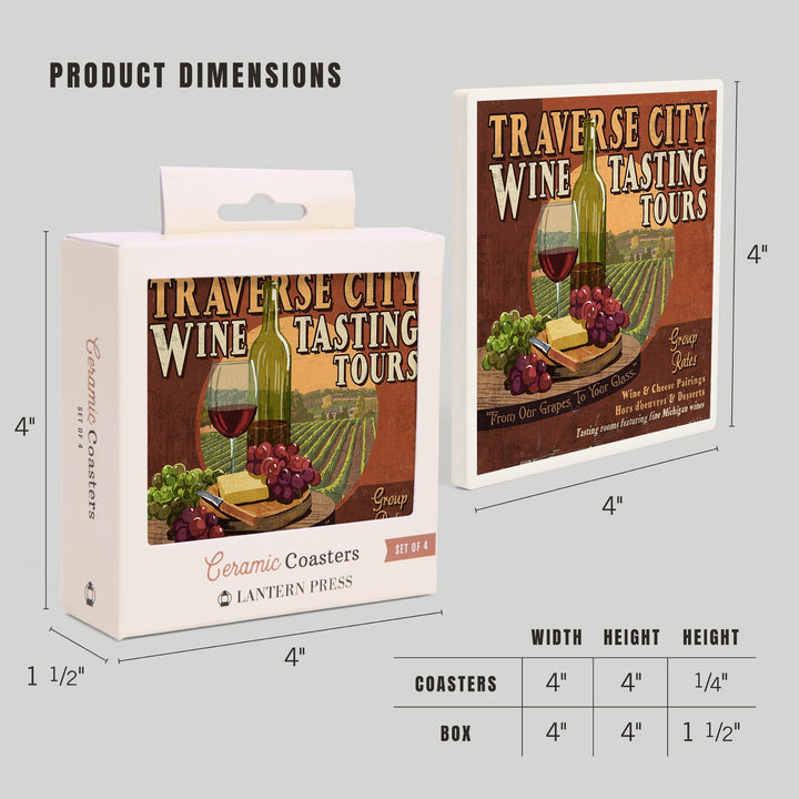 Traverse City, Michigan, Wine Tasting Vintage Sign, Coasters Coasters Lantern Press