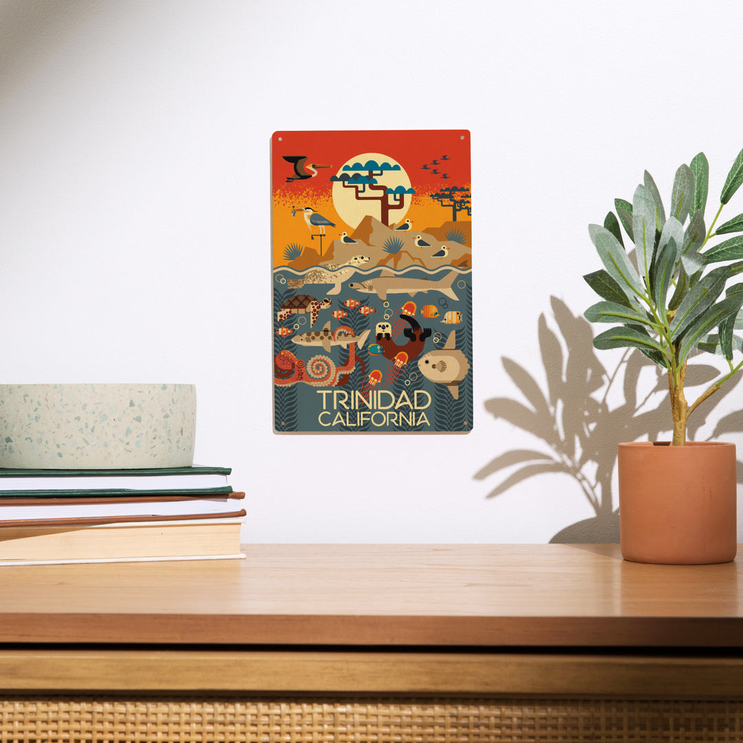 Trinidad, California, Geometric, Marine Animals, Wood Signs and Postcards Wood Lantern Press