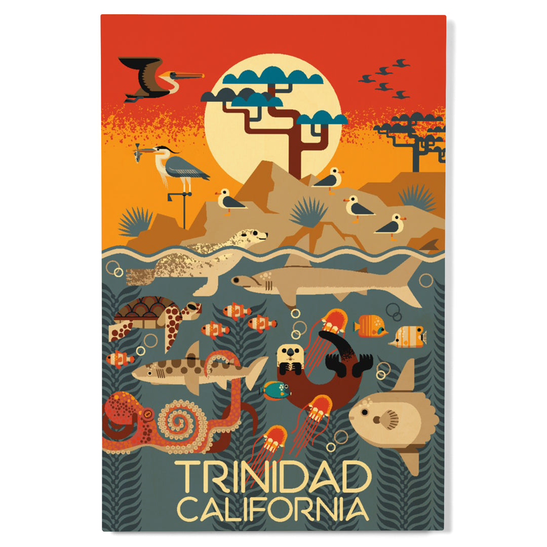 Trinidad, California, Geometric, Marine Animals, Wood Signs and Postcards Wood Lantern Press