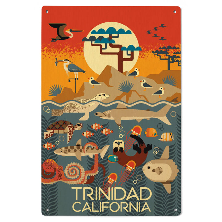 Trinidad, California, Geometric, Marine Animals, Wood Signs and Postcards Wood Lantern Press