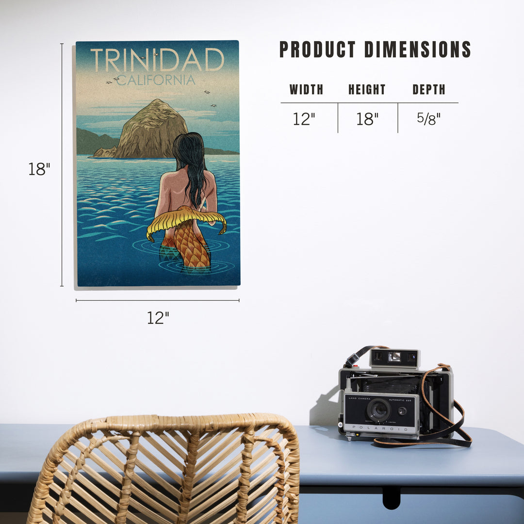 Trinidad, California, Mermaid, Woodblock, Wood Signs and Postcards Wood Lantern Press