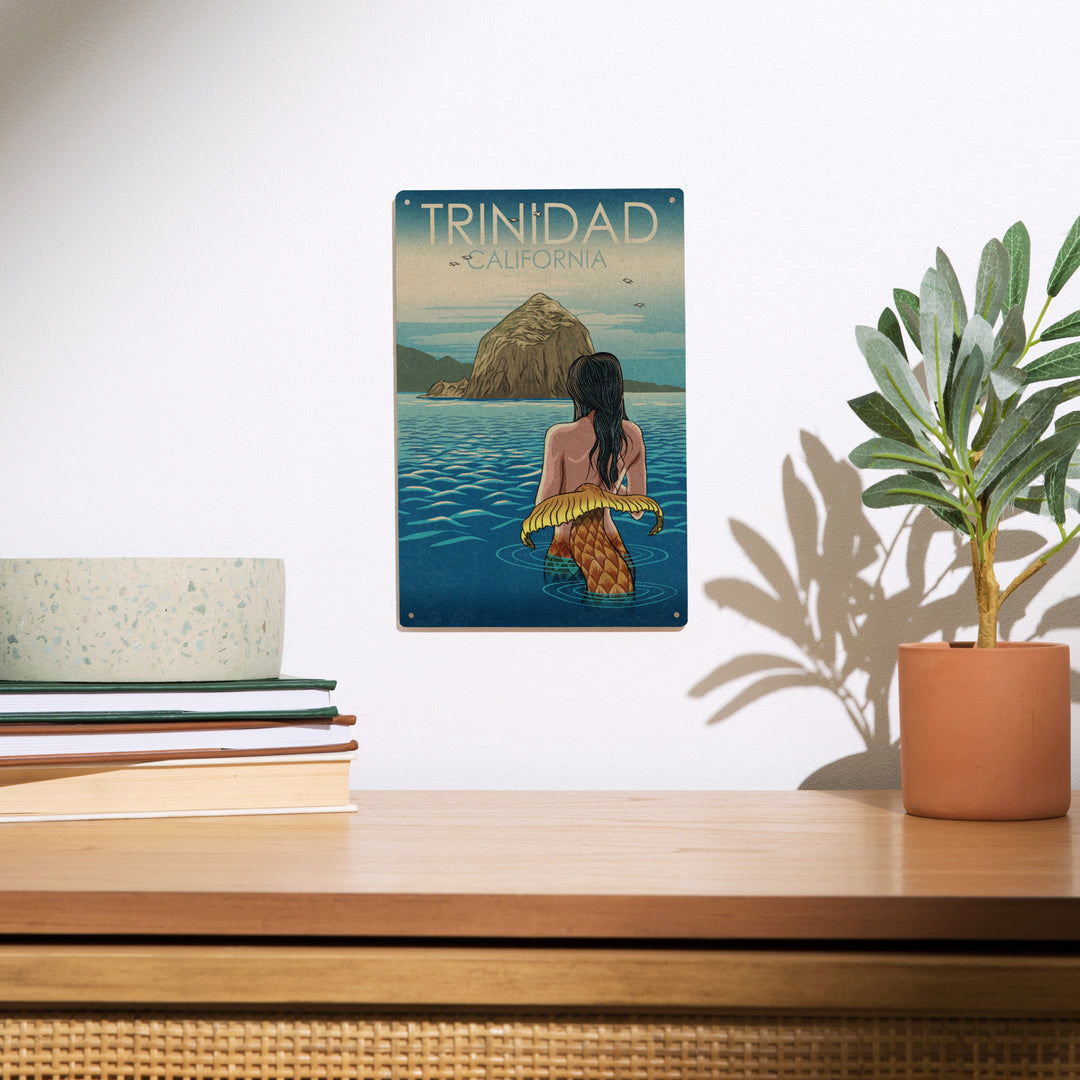 Trinidad, California, Mermaid, Woodblock, Wood Signs and Postcards Wood Lantern Press