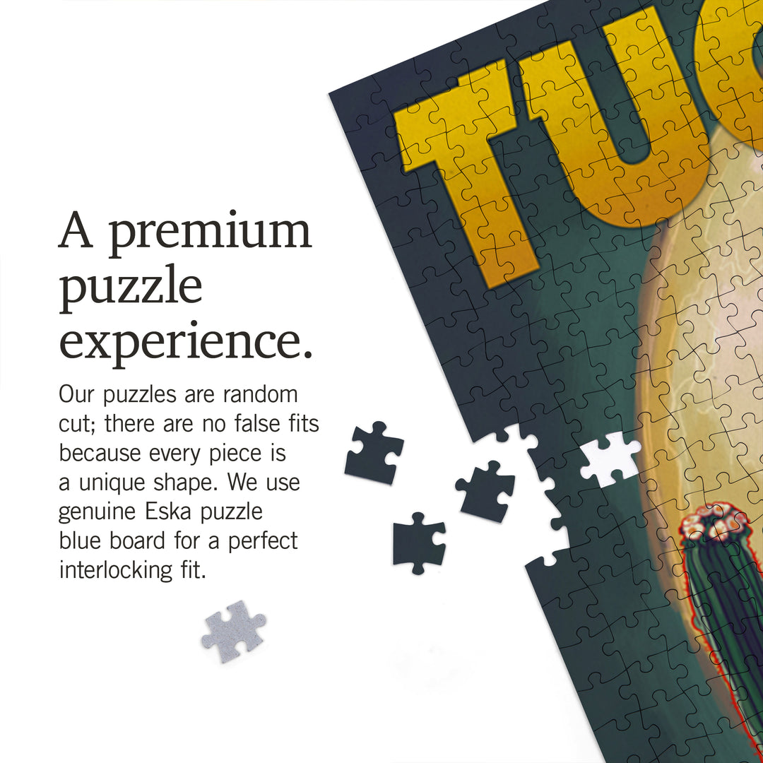 Tucson, Arizona Cactus and Full Moon, Jigsaw Puzzle Puzzle Lantern Press