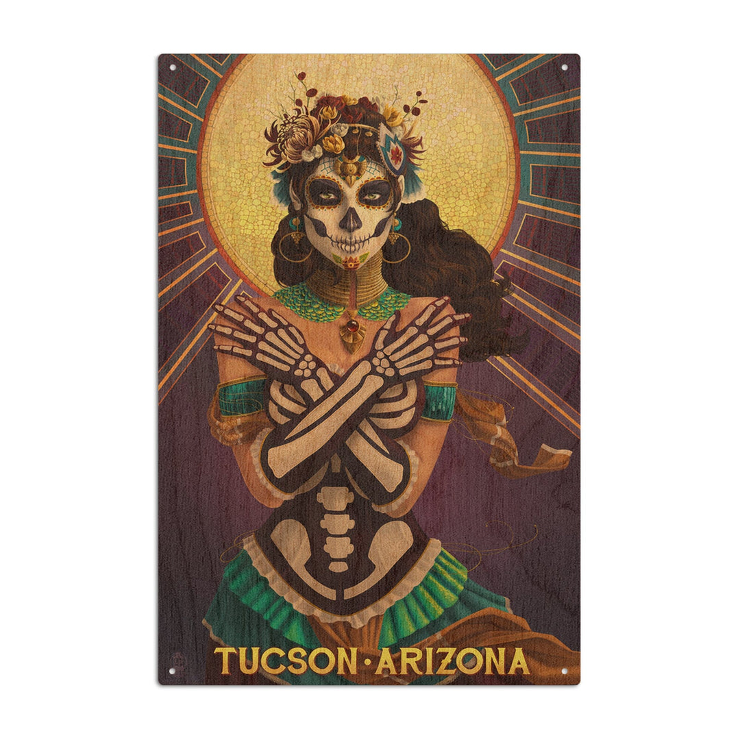 Tucson, Arizona, Day of the Dead Crossbones, Lantern Press Artwork, Wood Signs and Postcards Wood Lantern Press 6x9 Wood Sign