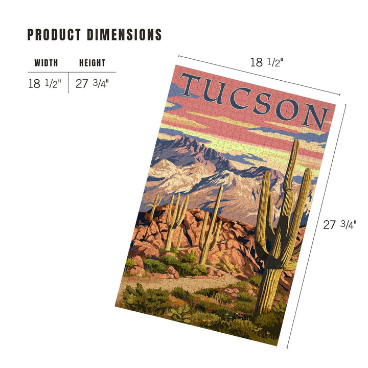 Tucson, Arizona, Desert Cactus Trail Scene at Sunset, Jigsaw Puzzle Puzzle Lantern Press