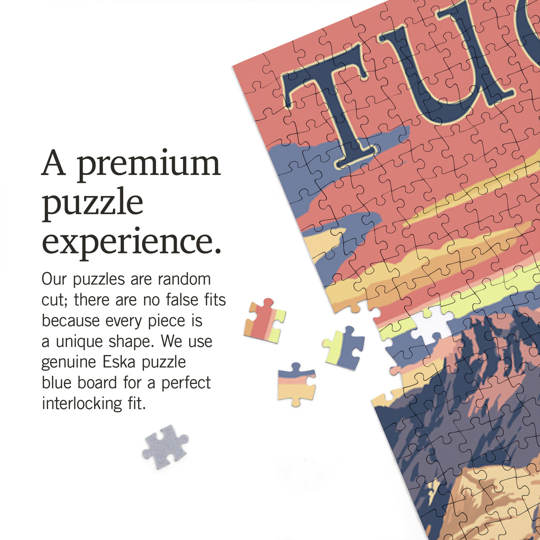 Tucson, Arizona, Desert Cactus Trail Scene at Sunset, Jigsaw Puzzle Puzzle Lantern Press