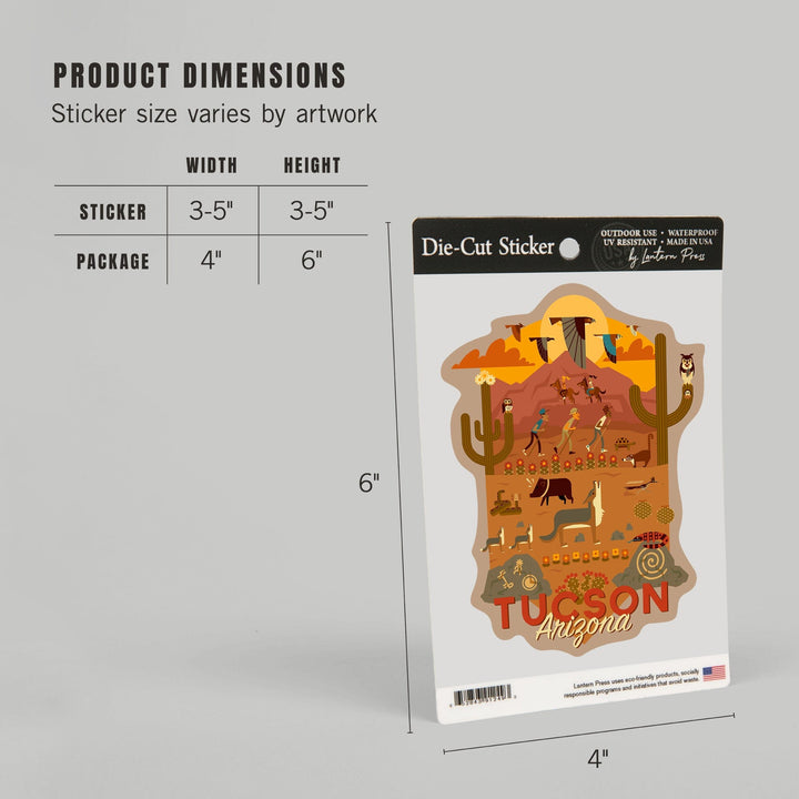Tucson, Arizona, Geometric, Contour, Lantern Press Artwork, Vinyl Sticker Sticker Lantern Press