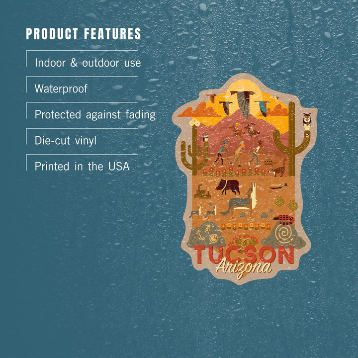 Tucson, Arizona, Geometric, Contour, Lantern Press Artwork, Vinyl Sticker Sticker Lantern Press