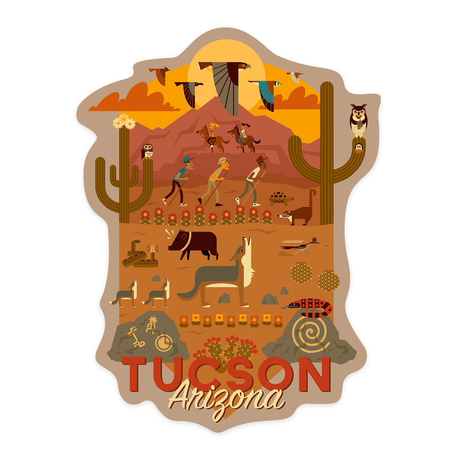 Tucson, Arizona, Geometric, Contour, Lantern Press Artwork, Vinyl Sticker Sticker Lantern Press