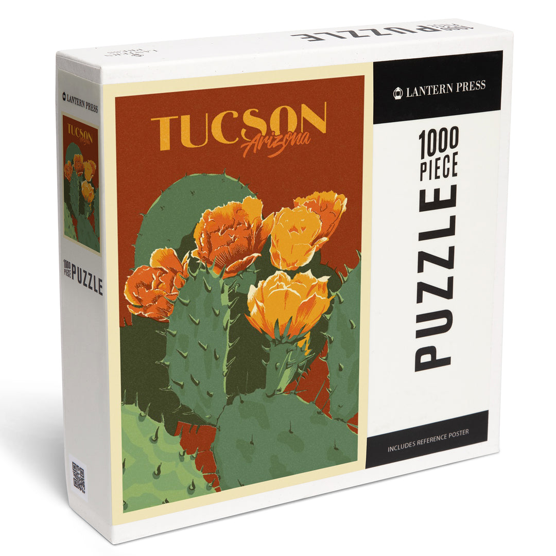 Tucson, Arizona, Prickly Pear Cactus, Letterpress, Jigsaw Puzzle Puzzle Lantern Press