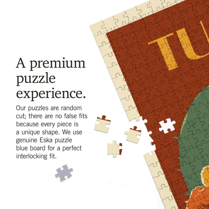 Tucson, Arizona, Prickly Pear Cactus, Letterpress, Jigsaw Puzzle Puzzle Lantern Press