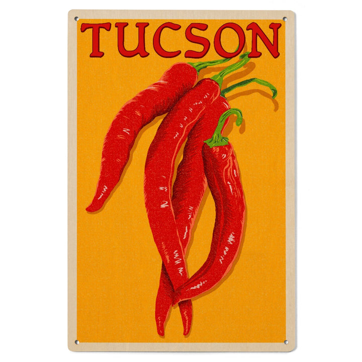 Tucson, Arizona, Red Chiles, Letterpress, Lantern Press Artwork, Wood Signs and Postcards Wood Lantern Press