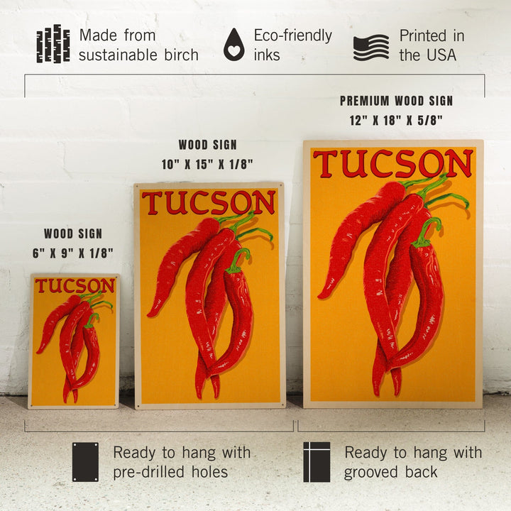 Tucson, Arizona, Red Chiles, Letterpress, Lantern Press Artwork, Wood Signs and Postcards Wood Lantern Press