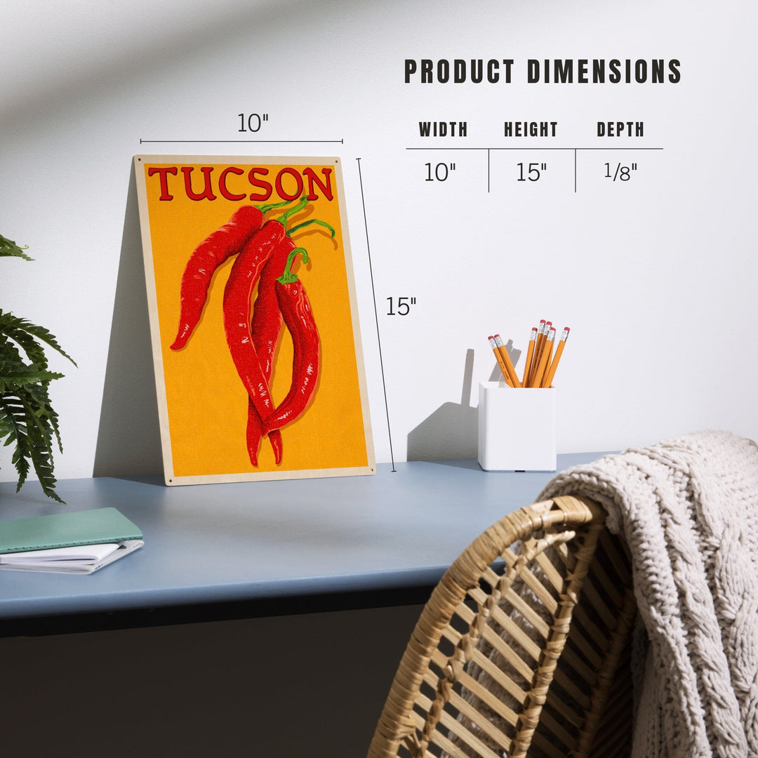 Tucson, Arizona, Red Chiles, Letterpress, Lantern Press Artwork, Wood Signs and Postcards Wood Lantern Press