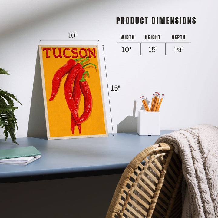 Tucson, Arizona, Red Chiles, Letterpress, Lantern Press Artwork, Wood Signs and Postcards Wood Lantern Press