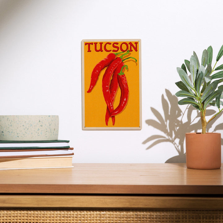 Tucson, Arizona, Red Chiles, Letterpress, Lantern Press Artwork, Wood Signs and Postcards Wood Lantern Press