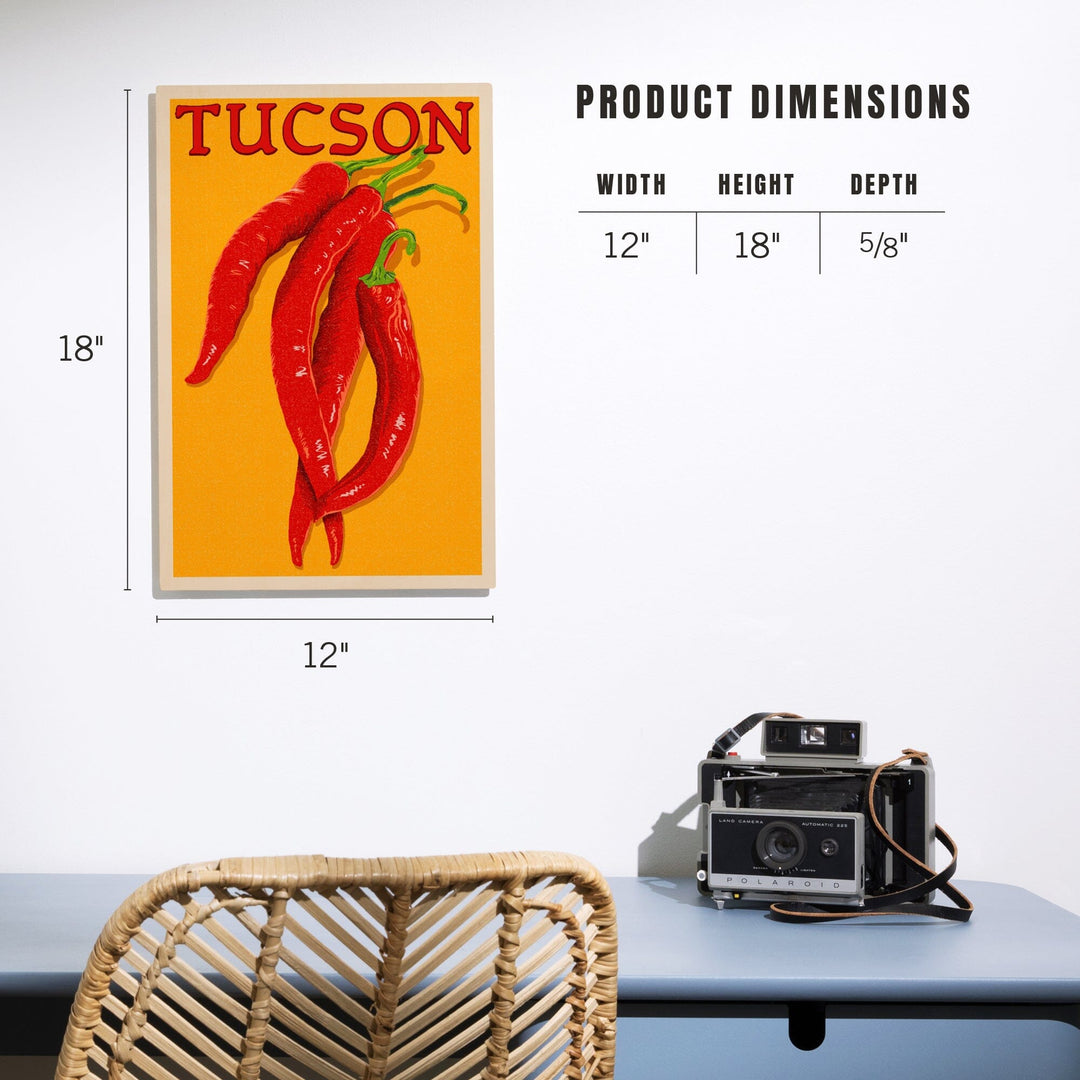Tucson, Arizona, Red Chiles, Letterpress, Lantern Press Artwork, Wood Signs and Postcards Wood Lantern Press