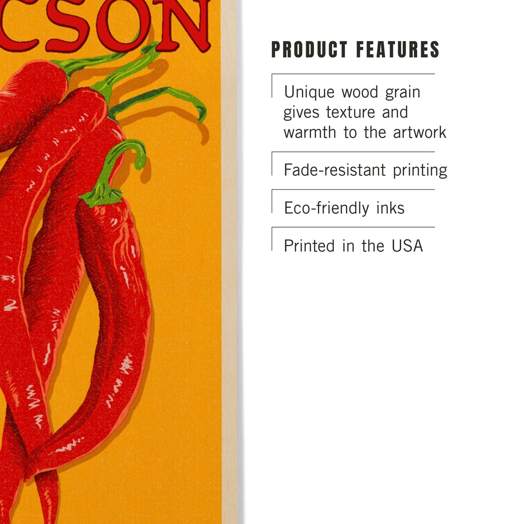 Tucson, Arizona, Red Chiles, Letterpress, Lantern Press Artwork, Wood Signs and Postcards Wood Lantern Press