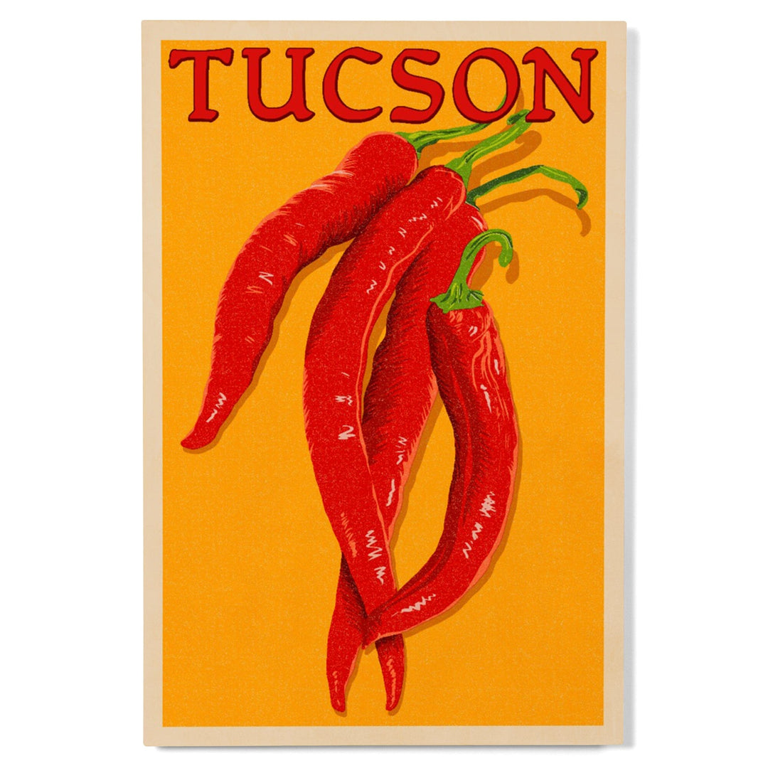 Tucson, Arizona, Red Chiles, Letterpress, Lantern Press Artwork, Wood Signs and Postcards Wood Lantern Press