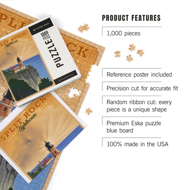 Two Harbors, Minnesota, Split Rock Lighthouse, Lithograph, Jigsaw Puzzle Puzzle Lantern Press