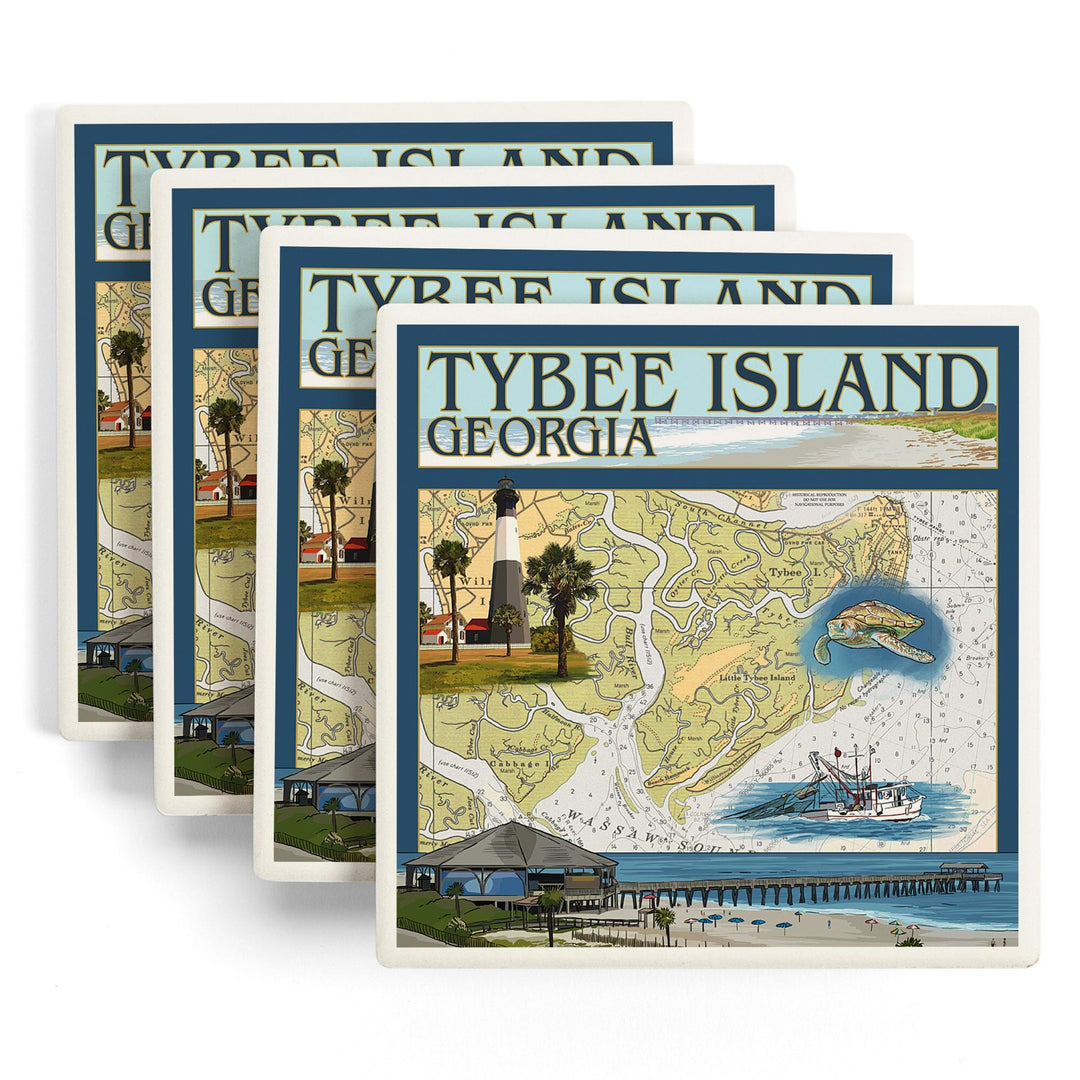 Tybee Island, Georgia, Nautical Chart, Coasters Coasters Lantern Press