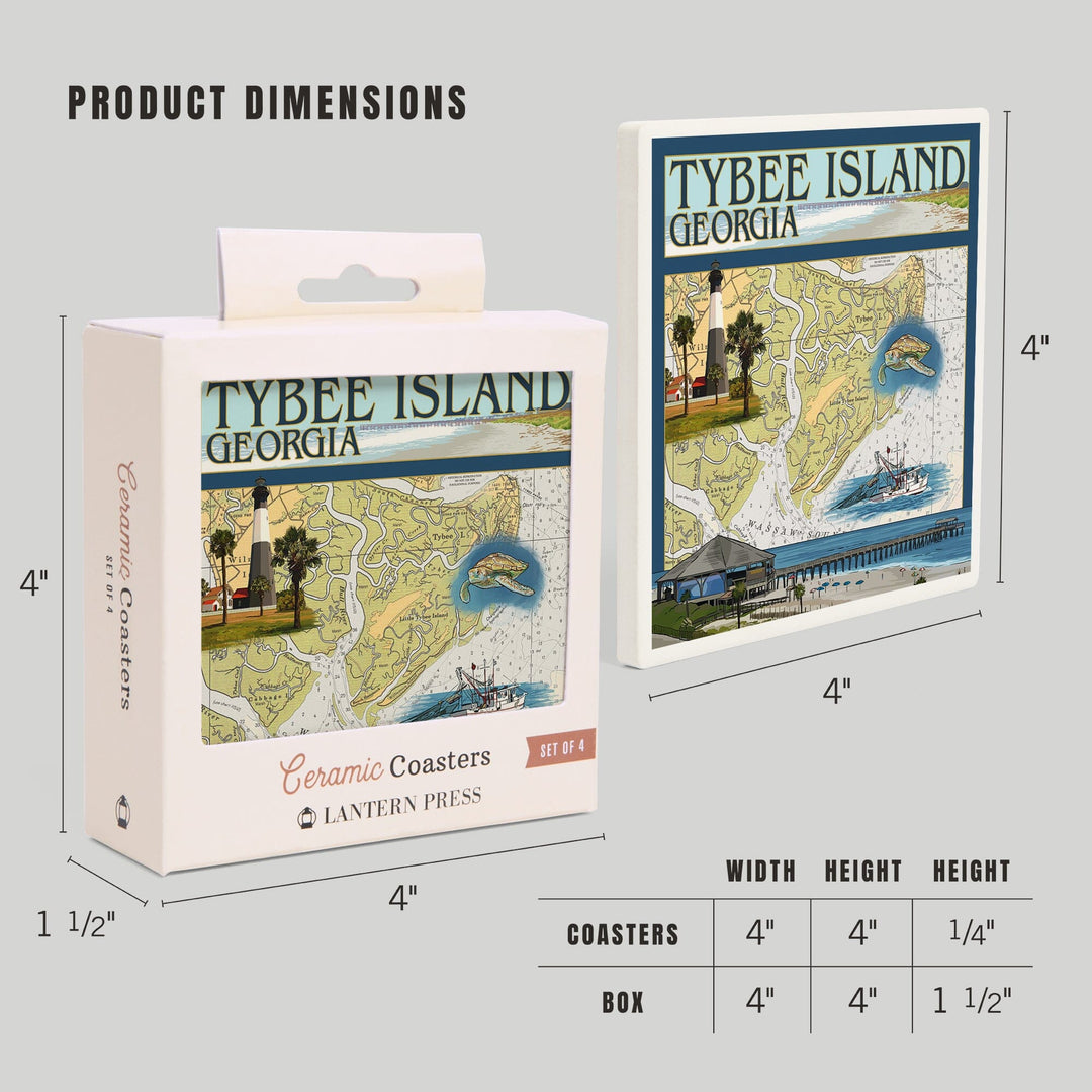 Tybee Island, Georgia, Nautical Chart, Coasters Coasters Lantern Press