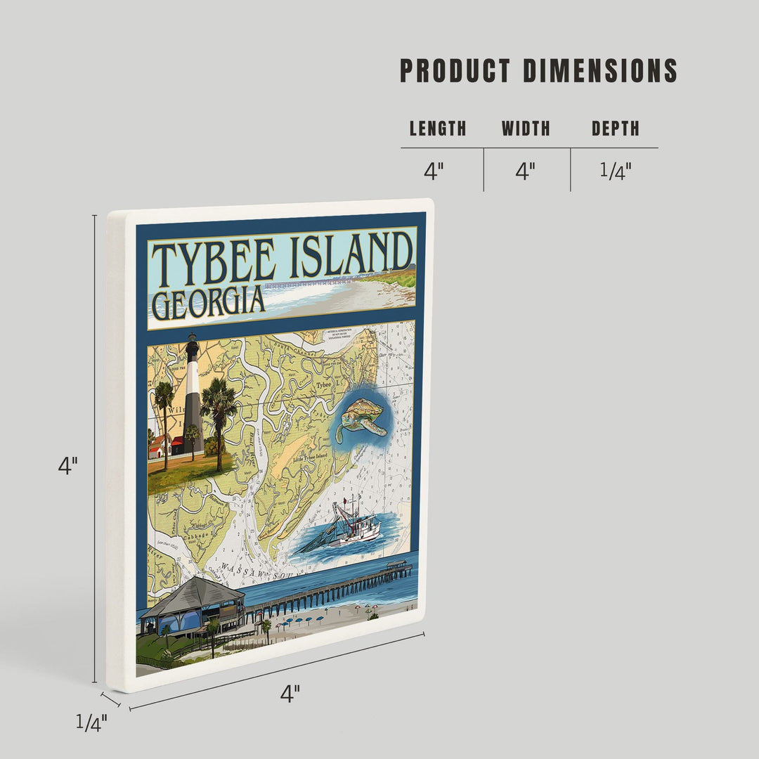 Tybee Island, Georgia, Nautical Chart, Coasters Coasters Lantern Press