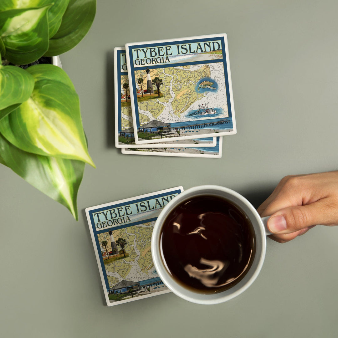 Tybee Island, Georgia, Nautical Chart, Coasters Coasters Lantern Press