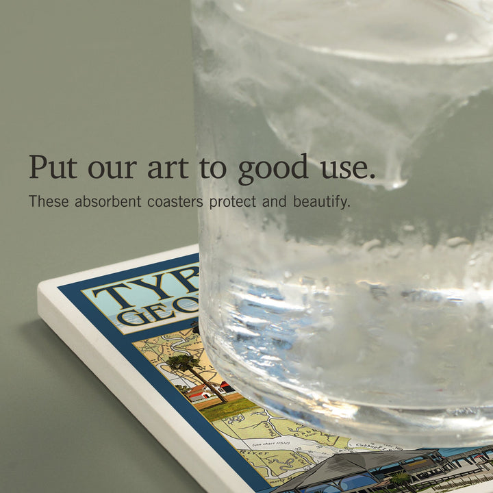 Tybee Island, Georgia, Nautical Chart, Coasters Coasters Lantern Press