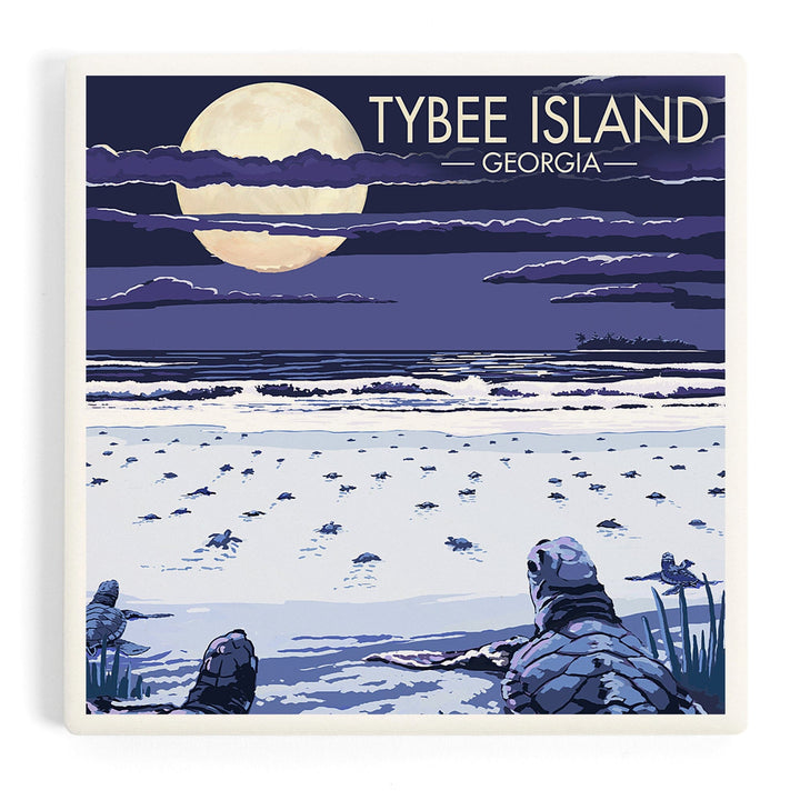 Tybee Island, Georgia, Sea Turtles Hatching, Coasters Coasters Lantern Press Coaster