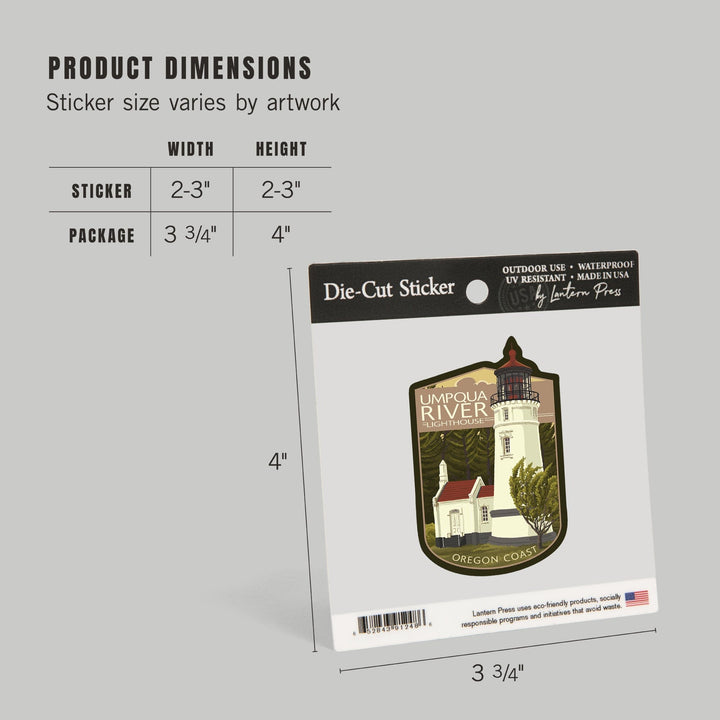 Umpqua River Lighthouse, Oregon, Oregon Coast, Evening Sky, Contour, Lantern Press Artwork, Vinyl Sticker Sticker Lantern Press