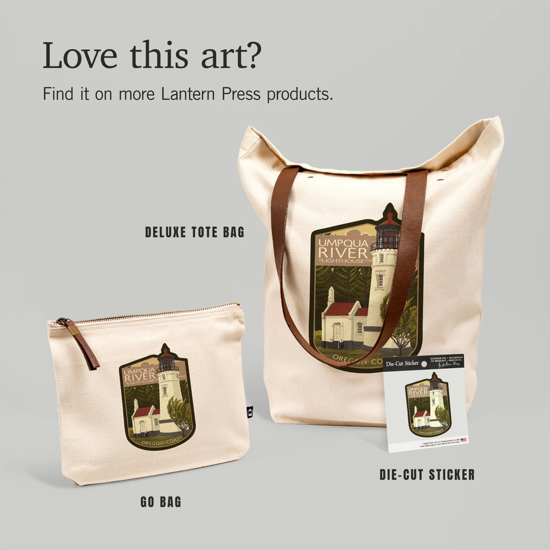 Umpqua River Lighthouse, Oregon, Oregon Coast, Evening Sky, Contour, Lantern Press Artwork, Vinyl Sticker Sticker Lantern Press