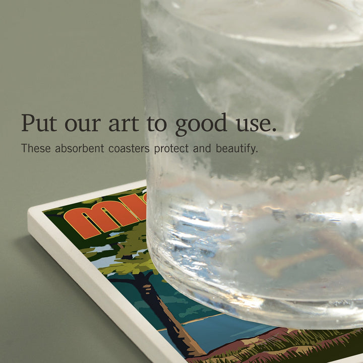 Up North, Michigan, Destinations Sign, Coasters Coasters Lantern Press