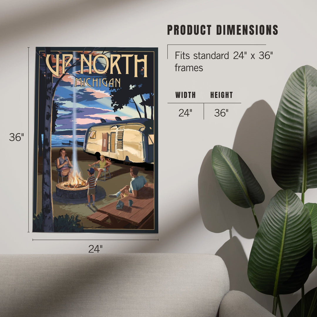 Up North, Michigan, Retro Camper and Lake, Art & Giclee Prints Art Lantern Press