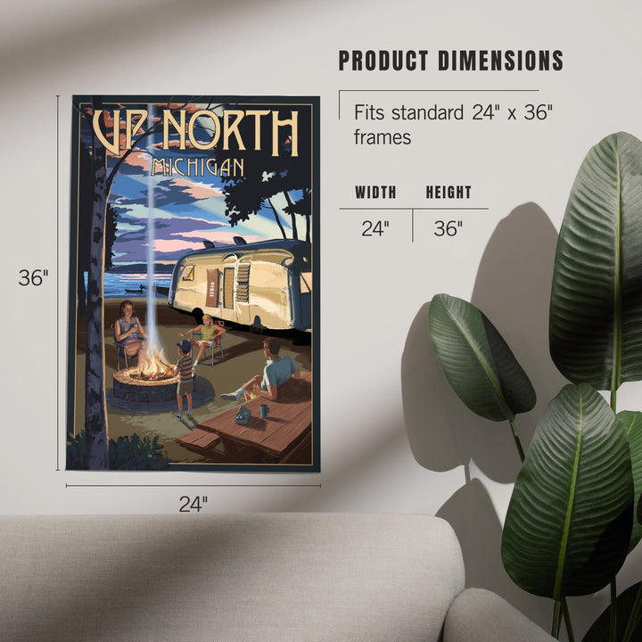 Up North, Michigan, Retro Camper and Lake, Art & Giclee Prints Art Lantern Press