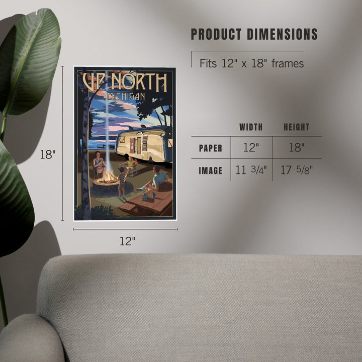 Up North, Michigan, Retro Camper and Lake, Art & Giclee Prints Art Lantern Press