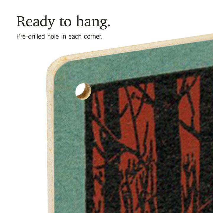 Up North, Wisconsin, Deer & Cabin in Winter, Woodblock, Lantern Press Artwork, Wood Signs and Postcards Wood Lantern Press