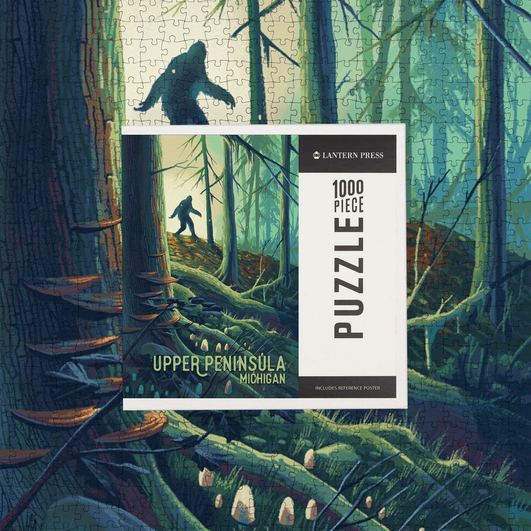 Upper Peninsula, Michigan, Wanderer, Bigfoot in Forest, Jigsaw Puzzle Puzzle Lantern Press