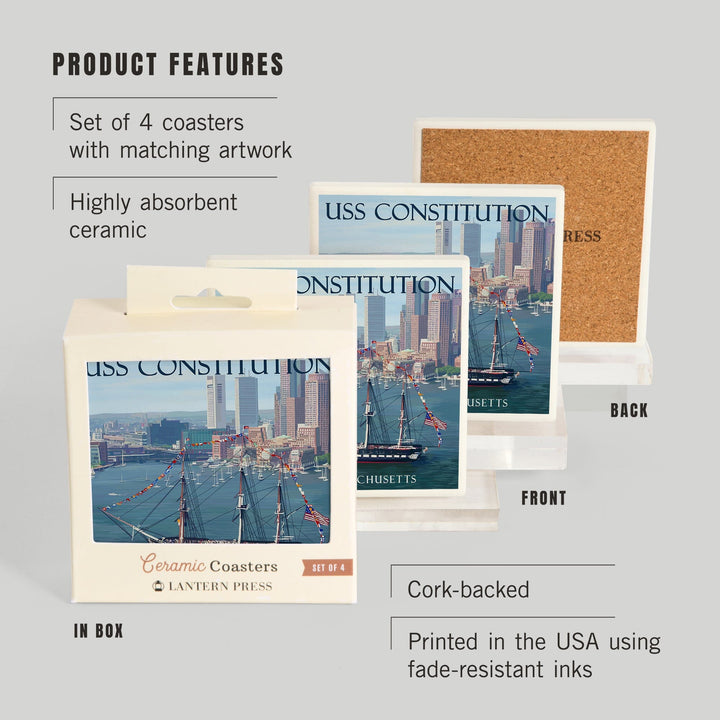 USS Constitution and Boston Skyline, Coasters Coasters Lantern Press