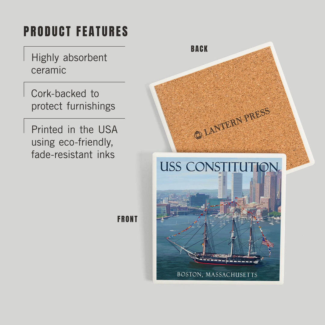 USS Constitution and Boston Skyline, Coasters Coasters Lantern Press