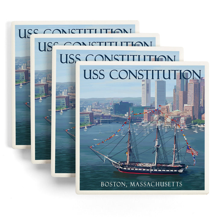 USS Constitution and Boston Skyline, Coasters Coasters Lantern Press