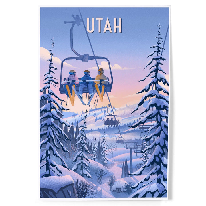 Utah, Chill on the Uphill, Ski Lift, Art & Giclee Prints Art Lantern Press 12 x 18 Art Print