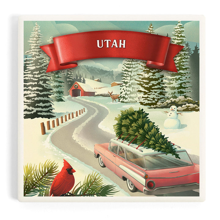Utah, Christmas Holiday Tradition, Coasters Coasters Lantern Press Coaster