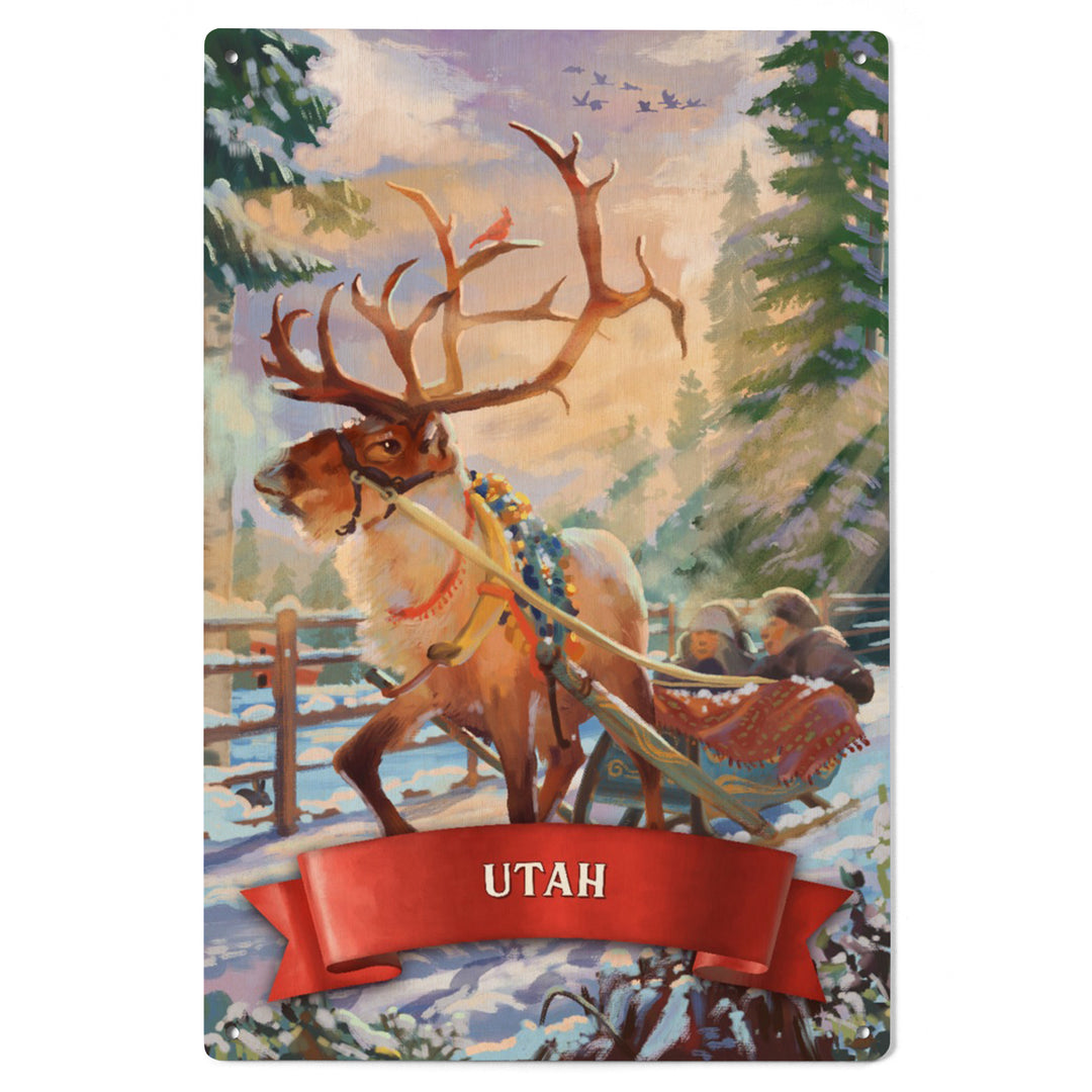Utah, Christmas Sleigh Ride, Wood Signs and Postcards Wood Lantern Press