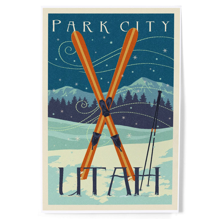 Utah, Crossed Skis, Letterpress, Art & Giclee Prints Art Lantern Press