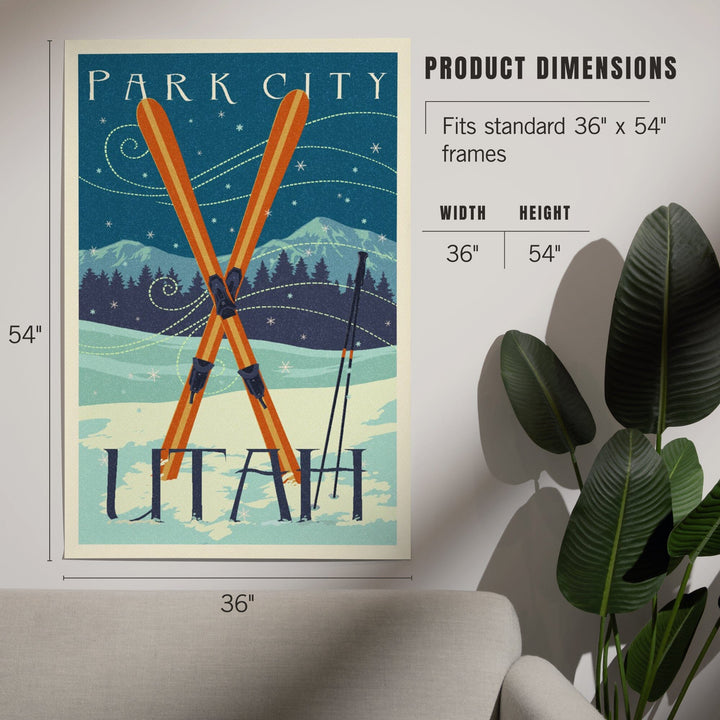 Utah, Crossed Skis, Letterpress, Art & Giclee Prints Art Lantern Press